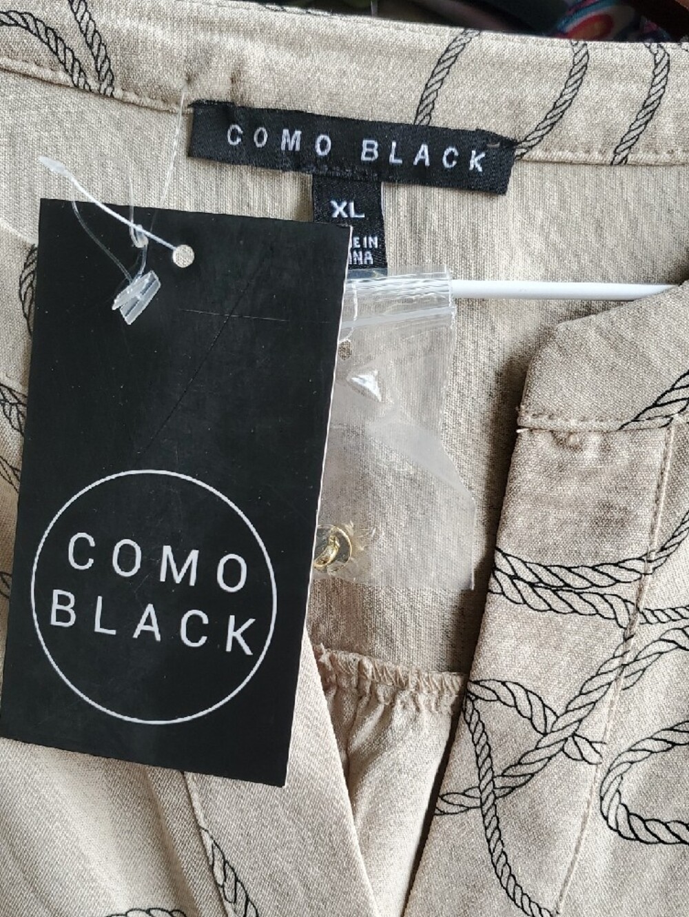 Como Black Cream Rope-Print Button-Front Blouse - Picture 2 of 9